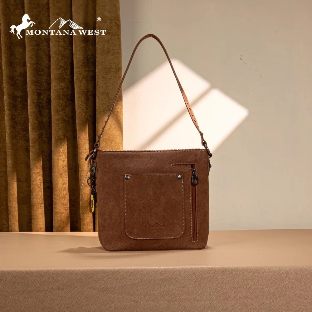 Montana West Embossed Collection Hobo Shoulder Bag Brown